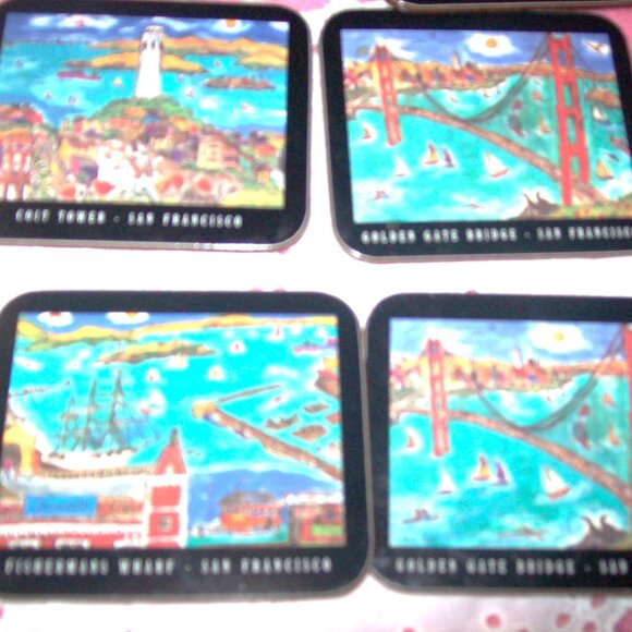 Cork Back Coasters San Francisco Landmarks -Home Decor- Vintage- Set of 6 - Picture 3 of 7